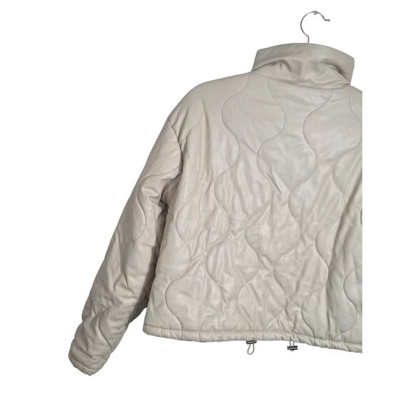 Zara Faux Leather Quilted Puffer Jacket Women's Medium Cropped Ivory - Picture 8 of 13